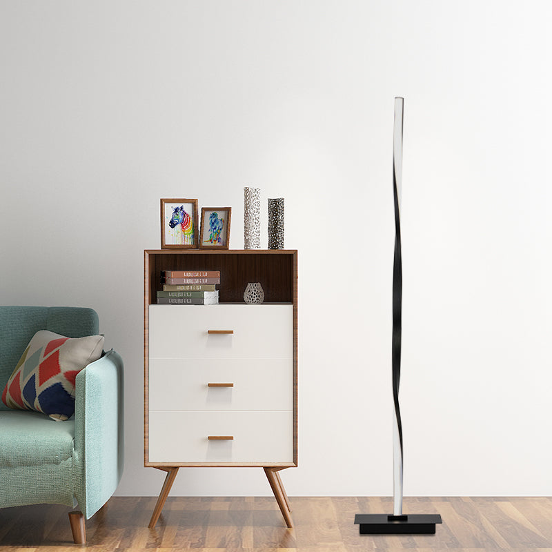 Metallic Spiral Line Floor Reading Lamp Minimalist Black/Silver LED Stand Up Lighting in Warm/White/Natural Light Clearhalo 'Floor Lamps' 'Lamps' Lighting' 979783
