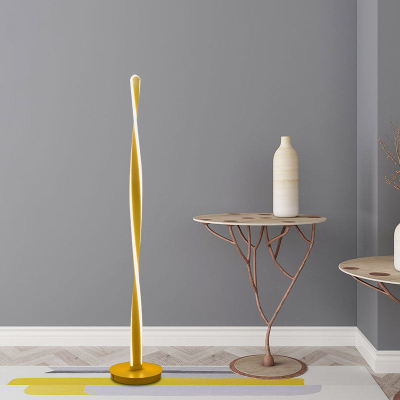 Yellow Twisted Stick Standing Light Nordic LED Acrylic Reading Floor Lamp for Living Room Yellow Clearhalo 'Floor Lamps' 'Lamps' Lighting' 979790