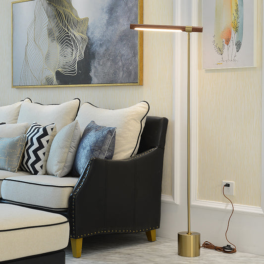 Modernist Tubular Adjustable Floor Lamp Metallic LED Bedroom Standing Lighting with Wood Design in Gold, Warm/White Light - Clearhalo - 'Floor Lamps' - 'Lamps' - Lighting' - 979859