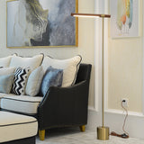 Modernist Tubular Adjustable Floor Lamp Metallic LED Bedroom Standing Lighting with Wood Design in Gold, Warm/White Light Clearhalo 'Floor Lamps' 'Lamps' Lighting' 979859