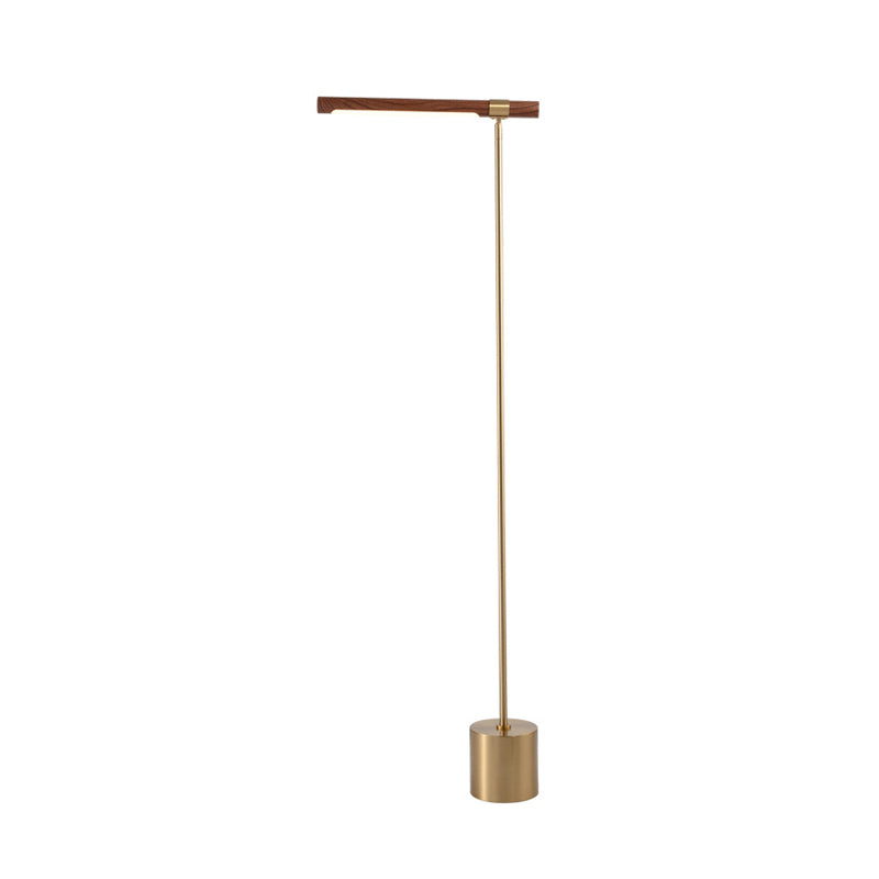 Modernist Tubular Adjustable Floor Lamp Metallic LED Bedroom Standing Lighting with Wood Design in Gold, Warm/White Light Clearhalo 'Floor Lamps' 'Lamps' Lighting' 979860_17a2bf9a-f288-470e-a05e-222da75070be
