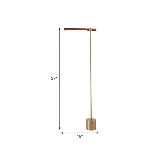 Modernist Tubular Adjustable Floor Lamp Metallic LED Bedroom Standing Lighting with Wood Design in Gold, Warm/White Light - Clearhalo - 'Floor Lamps' - 'Lamps' - Lighting' - 979861_c81785c7-0c94-4a22-ad00-b41d2b0c9640