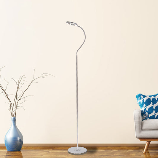 Metal Ring Round Shade Stand Up Light Simplicity LED Silver Floor Reading Lamp with Gooseneck Arm Silver Clearhalo 'Floor Lamps' 'Lamps' Lighting' 979862