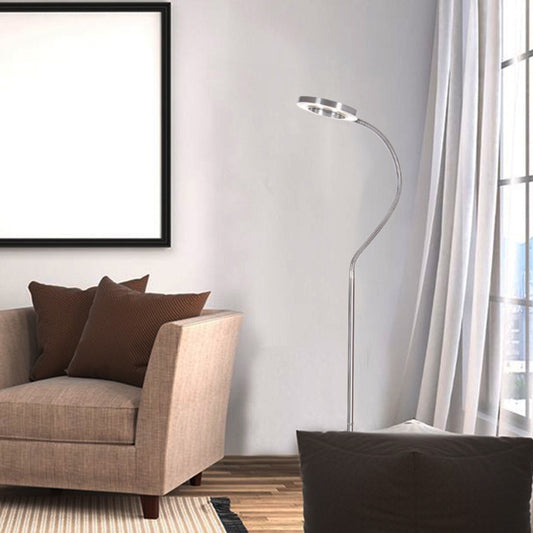 Metal Ring Round Shade Stand Up Light Simplicity LED Silver Floor Reading Lamp with Gooseneck Arm Clearhalo 'Floor Lamps' 'Lamps' Lighting' 979863