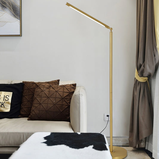 Brushed Brass Column Floor Lamp Minimalist LED Metallic Adjustable Standing Lighting for Living Room Brushed Brass Clearhalo 'Floor Lamps' 'Lamps' Lighting' 979866