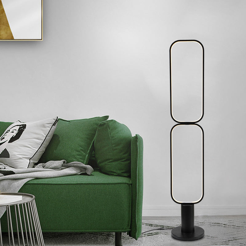 1/2 Tiers Rectangle Standing Light Minimalist Metal LED Bedroom Reading Floor Lamp in Black/White Black 2 Tiers Clearhalo 'Floor Lamps' 'Lamps' Lighting' 979910