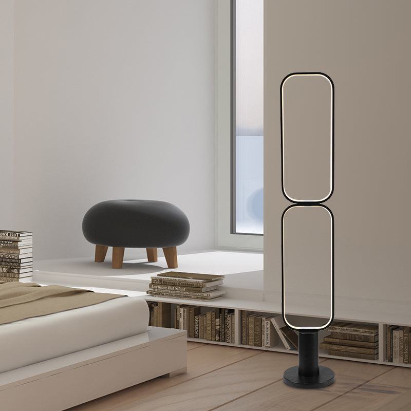 1/2 Tiers Rectangle Standing Light Minimalist Metal LED Bedroom Reading Floor Lamp in Black/White Clearhalo 'Floor Lamps' 'Lamps' Lighting' 979911