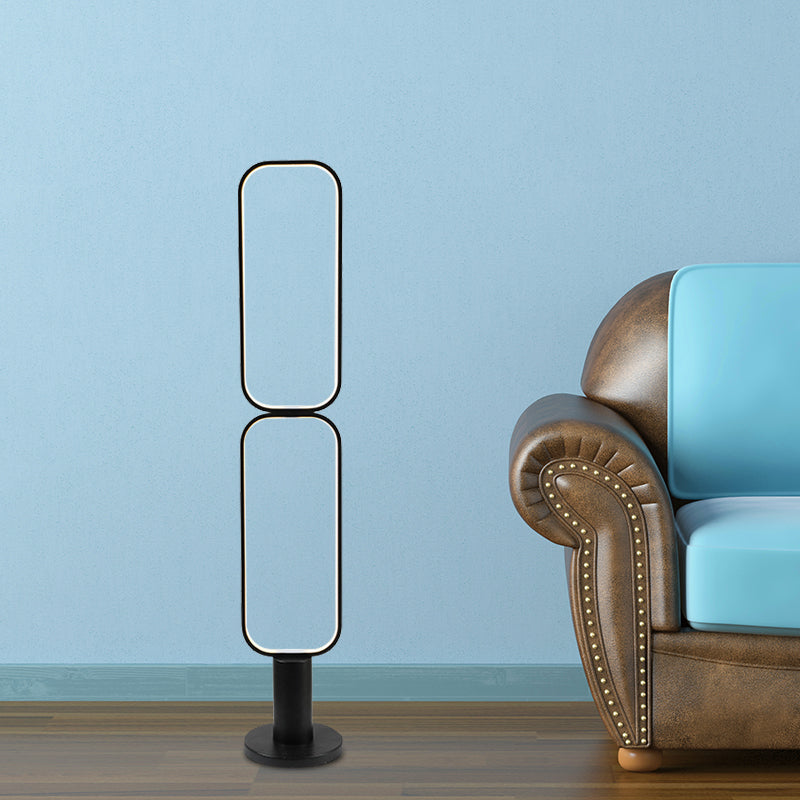 1/2 Tiers Rectangle Standing Light Minimalist Metal LED Bedroom Reading Floor Lamp in Black/White Clearhalo 'Floor Lamps' 'Lamps' Lighting' 979912