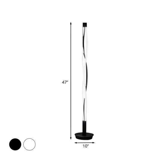 Black/White Twisted Stick Stand Up Lamp Nordic LED Metallic Floor Reading Lighting with Spiral Design in Warm/White/Natural Light Clearhalo 'Floor Lamps' 'Lamps' Lighting' 979943