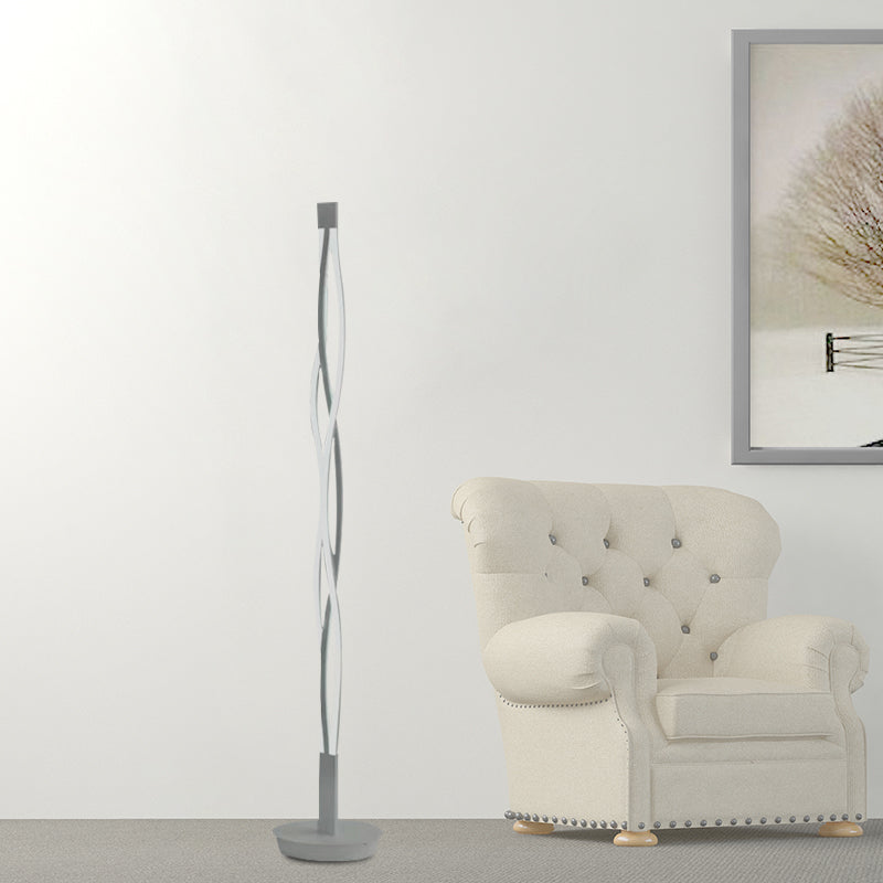 Black/White Twisted Stick Stand Up Lamp Nordic LED Metallic Floor Reading Lighting with Spiral Design in Warm/White/Natural Light Clearhalo 'Floor Lamps' 'Lamps' Lighting' 979946