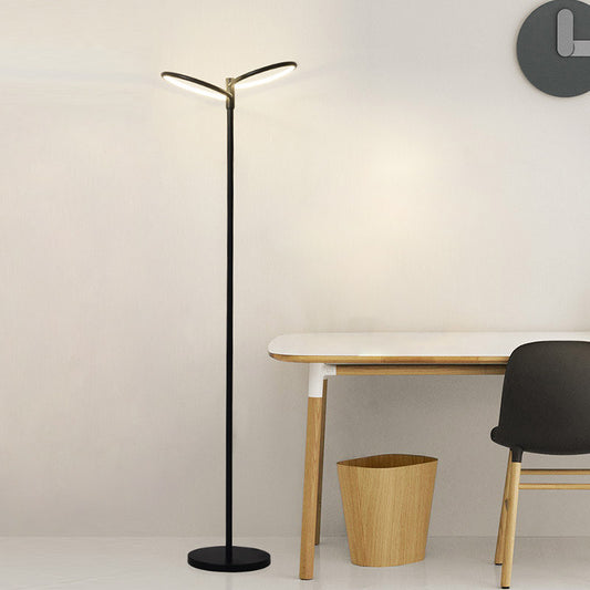 Metal Round Shade Standing Lamp Contemporary LED Black Floor Reading Light for Bedside Clearhalo 'Floor Lamps' 'Lamps' Lighting' 979965