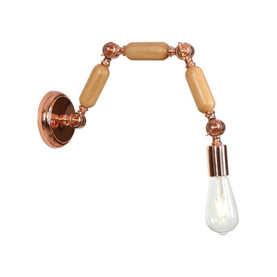 1 Head Bare Bulb Wall Sconce Industrial Style Rose Gold Wood and Metal Wall Light Fixture with Triple Joint Clearhalo 'Industrial wall lights' 'Industrial' 'Middle century wall lights' 'Rustic wall lights' 'Tiffany' 'Wall Lamps & Sconces' 'Wall Lights' Lighting' 98034