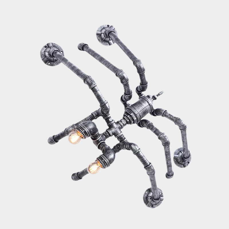 2 Bulbs Iron Wall Mount Lighting Industrial Style Bronze/Silver Water Pipe Corridor Wall Lamp with Spider Design Clearhalo 'Art deco wall lights' 'Cast Iron' 'Glass' 'Industrial wall lights' 'Industrial' 'Middle century wall lights' 'Modern' 'Rustic wall lights' 'Tiffany' 'Traditional wall lights' 'Wall Lamps & Sconces' 'Wall Lights' Lighting' 980637