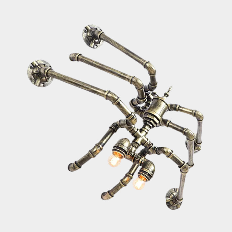 2 Bulbs Iron Wall Mount Lighting Industrial Style Bronze/Silver Water Pipe Corridor Wall Lamp with Spider Design Clearhalo 'Art deco wall lights' 'Cast Iron' 'Glass' 'Industrial wall lights' 'Industrial' 'Middle century wall lights' 'Modern' 'Rustic wall lights' 'Tiffany' 'Traditional wall lights' 'Wall Lamps & Sconces' 'Wall Lights' Lighting' 980639