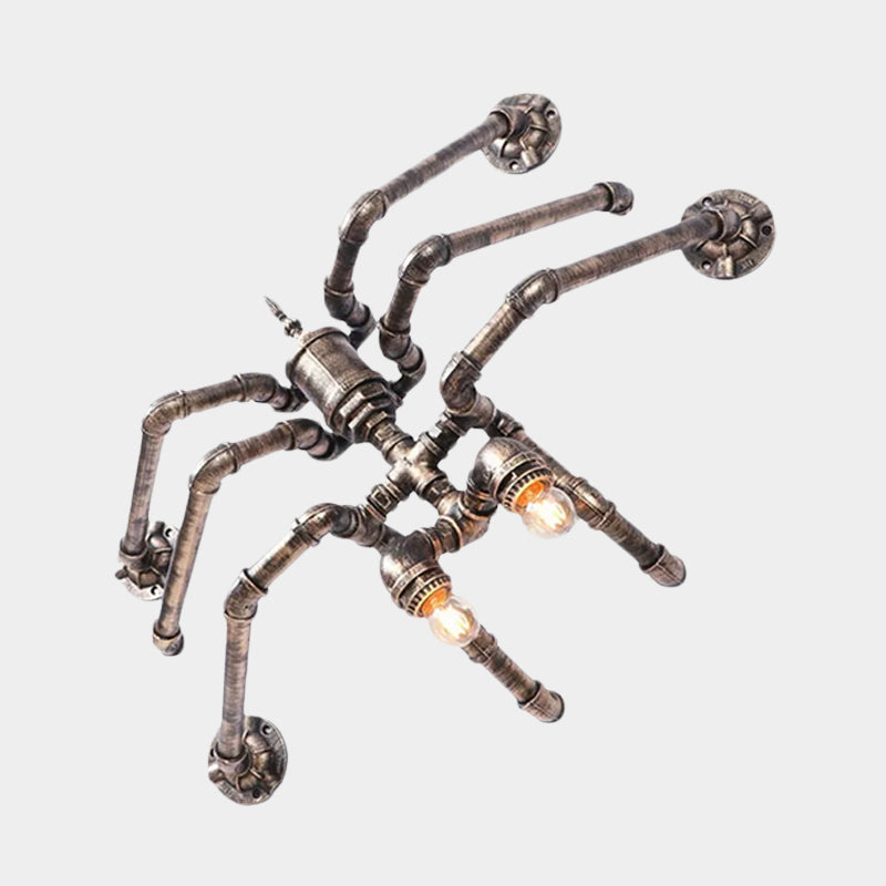 2 Bulbs Iron Wall Mount Lighting Industrial Style Bronze/Silver Water Pipe Corridor Wall Lamp with Spider Design Clearhalo 'Art deco wall lights' 'Cast Iron' 'Glass' 'Industrial wall lights' 'Industrial' 'Middle century wall lights' 'Modern' 'Rustic wall lights' 'Tiffany' 'Traditional wall lights' 'Wall Lamps & Sconces' 'Wall Lights' Lighting' 980641