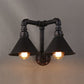 Vintage Style Cone Wall Lamp with Water Pipe 2 Lights Metallic Wall Sconce Light in Black, 14.5/18.5" Width Clearhalo 'Art deco wall lights' 'Cast Iron' 'Glass' 'Industrial wall lights' 'Industrial' 'Middle century wall lights' 'Modern' 'Rustic wall lights' 'Tiffany' 'Traditional wall lights' 'Wall Lamps & Sconces' 'Wall Lights' Lighting' 980662