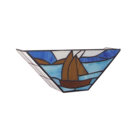1 Head Sea Wall Light with Boat Nautical Stylish Stained Glass Wall Lamp in Blue for Dining Room Clearhalo 'Industrial' 'Middle century wall lights' 'Tiffany wall lights' 'Tiffany' 'Wall Lamps & Sconces' 'Wall Lights' Lighting' 98127