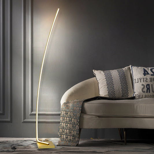 Metallic Curved Reading Floor Lamp Simplicity Black/White/Gold LED Bedside Stand Up Lighting in Warm/White Light Clearhalo 'Floor Lamps' 'Lamps' Lighting' 982086