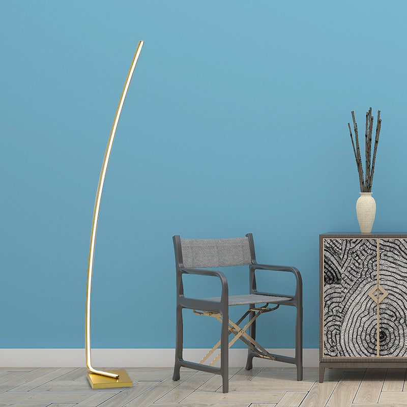 Metallic Curved Reading Floor Lamp Simplicity Black/White/Gold LED Bedside Stand Up Lighting in Warm/White Light Clearhalo 'Floor Lamps' 'Lamps' Lighting' 982087