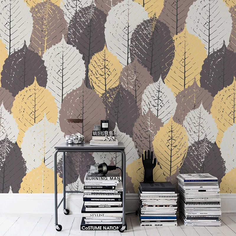 Minimalist Yellow Autumn Leaf Mural Extra Large Living Room Wall Covering Clearhalo 'Wall Decor' 'Wall Mural' 982231