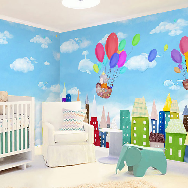 Fresh Mural Sky Blue Balloon Extra Large Wall Covering, Customized Size Available Clearhalo 'Wall Decor' 'Wall Mural' 982363