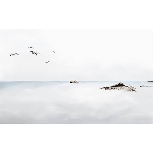 Minimalist Wall Art with Grey and White Sea and Rock for Living Room, Non-Woven Fabric Clearhalo 'Wall Decor' 'Wall Mural' 982396