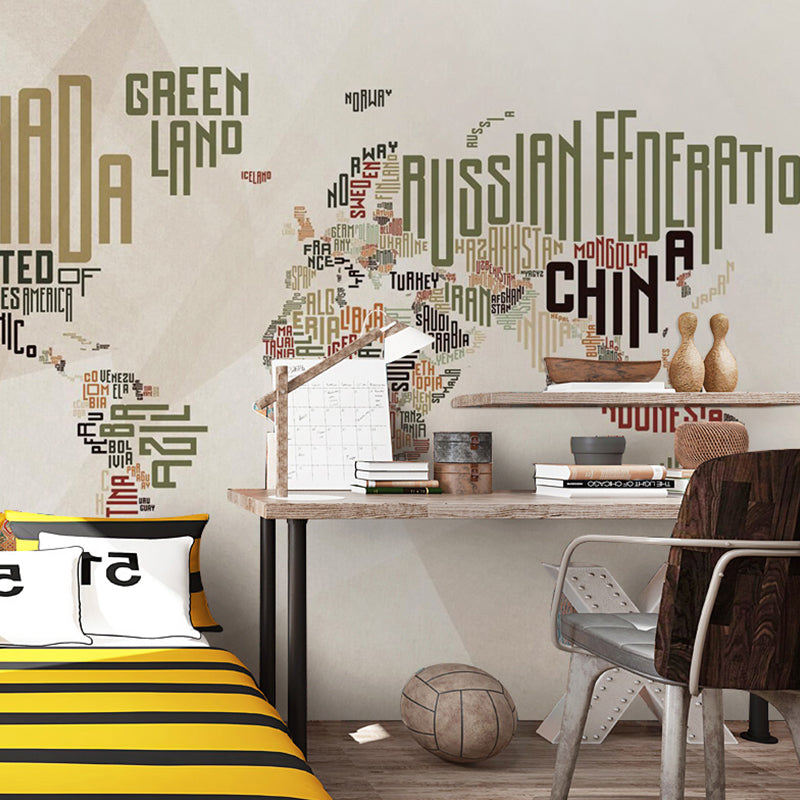 Decorative Non-Woven Fabric Mural Contemporary World Map Wall Covering for Home Decoration Clearhalo 'Wall Decor' 'Wall Mural' 982417