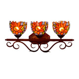 3 Lights Wall Lighting Fixture Tiffany Dome Sunflower-Pattern Stained Glass Sconce with Swirling Arm in Bronze Clearhalo 'Art deco wall lights' 'Cast Iron' 'Glass' 'Industrial' 'Middle century wall lights' 'Modern' 'Tiffany wall lights' 'Tiffany' 'Traditional wall lights' 'Wall Lamps & Sconces' 'Wall Lights' Lighting' 982492