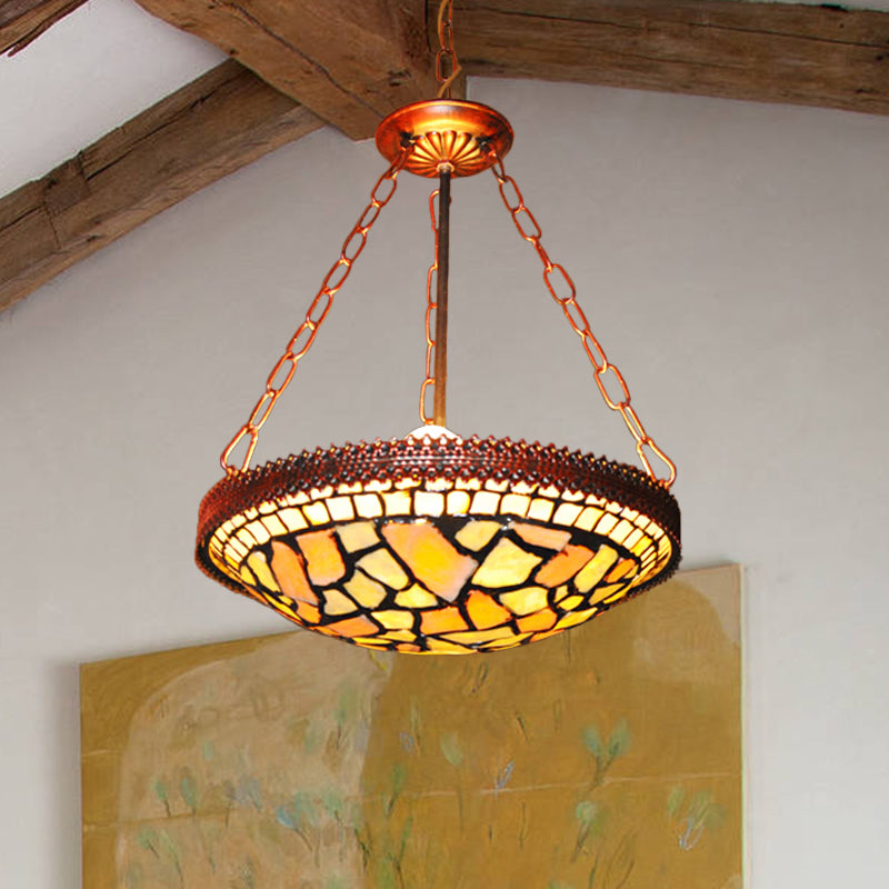 Rust 2-Head Hanging Lamp Baroque Hand Cut Glass Dome Shaped Chandelier Pendant Light Clearhalo 'Ceiling Lights' 'Chandeliers' 'Industrial' 'Middle Century Chandeliers' 'Tiffany Chandeliers' 'Tiffany close to ceiling' 'Tiffany' Lighting' 982500