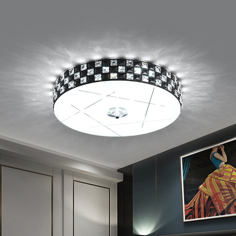Crystal-Encrusted Round Ceiling Mounted Light Simple LED Black Flushmount Lamp for Bedroom