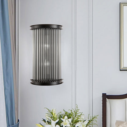 Black Half-Cylinder Wall Light Sconce Minimalism 2 Bulbs Crystal Strip Wall Lamp Fixture for Bedside Black Clearhalo 'Cast Iron' 'Glass' 'Industrial' 'Modern wall lights' 'Modern' 'Tiffany' 'Traditional wall lights' 'Wall Lamps & Sconces' 'Wall Lights' Lighting' 982618