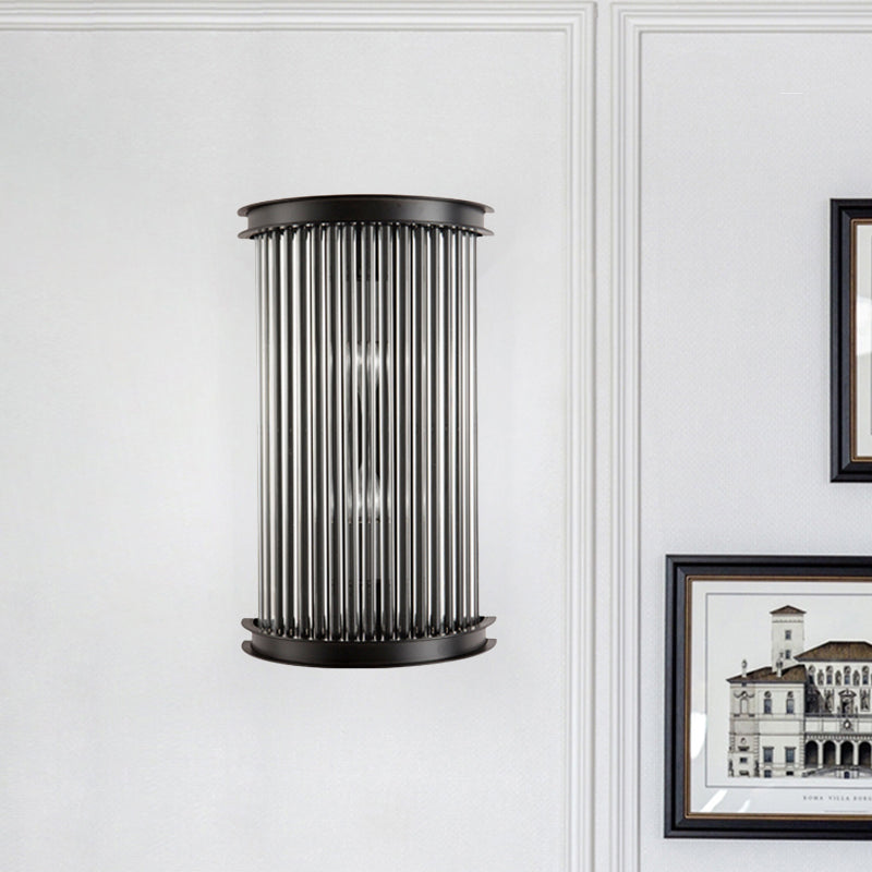 Black Half-Cylinder Wall Light Sconce Minimalism 2 Bulbs Crystal Strip Wall Lamp Fixture for Bedside Clearhalo 'Cast Iron' 'Glass' 'Industrial' 'Modern wall lights' 'Modern' 'Tiffany' 'Traditional wall lights' 'Wall Lamps & Sconces' 'Wall Lights' Lighting' 982619