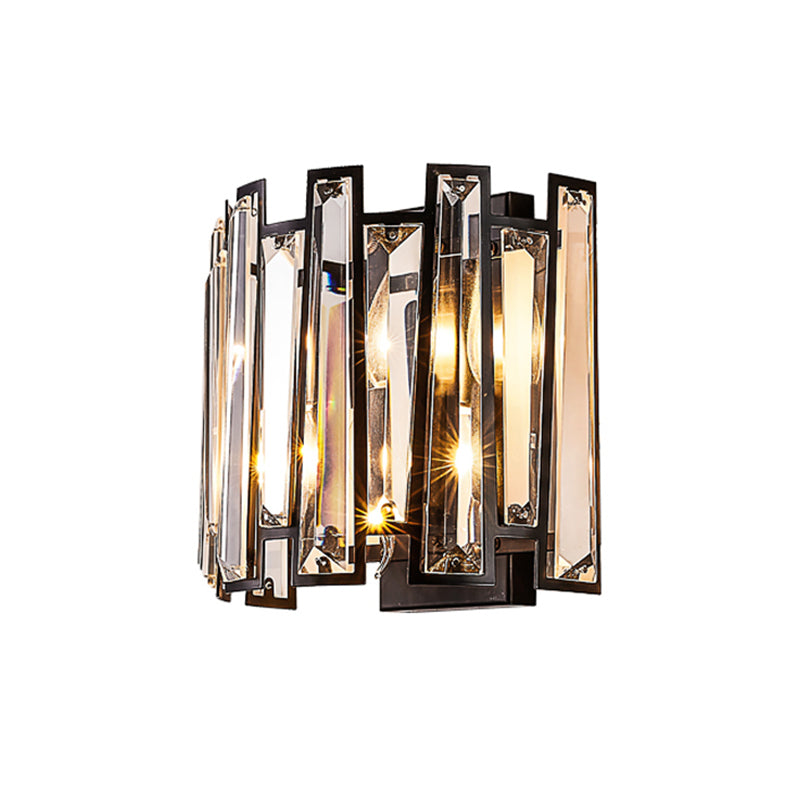 Modern 2 Heads Sconce Lighting with Crystal Shade Black Half Cylinder Wall Mount Lamp Clearhalo 'Cast Iron' 'Glass' 'Industrial' 'Modern wall lights' 'Modern' 'Tiffany' 'Traditional wall lights' 'Wall Lamps & Sconces' 'Wall Lights' Lighting' 982623