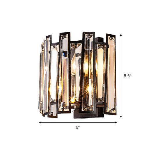 Modern 2 Heads Sconce Lighting with Crystal Shade Black Half Cylinder Wall Mount Lamp Clearhalo 'Cast Iron' 'Glass' 'Industrial' 'Modern wall lights' 'Modern' 'Tiffany' 'Traditional wall lights' 'Wall Lamps & Sconces' 'Wall Lights' Lighting' 982625