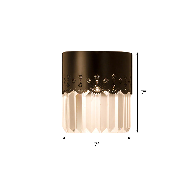 Black Half-Cylinder Wall Sconce Lighting Simple 1 Head Crystal Block Wall Lamp Fixture for Bedside Clearhalo 'Cast Iron' 'Glass' 'Industrial' 'Modern wall lights' 'Modern' 'Tiffany' 'Traditional wall lights' 'Wall Lamps & Sconces' 'Wall Lights' Lighting' 982642