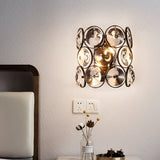 Half Cylinder Sconce Lighting Modernist Crystal 2-Head Living Room Wall Lamp Fixture in Black Clearhalo 'Cast Iron' 'Glass' 'Industrial' 'Modern wall lights' 'Modern' 'Tiffany' 'Traditional wall lights' 'Wall Lamps & Sconces' 'Wall Lights' Lighting' 982644