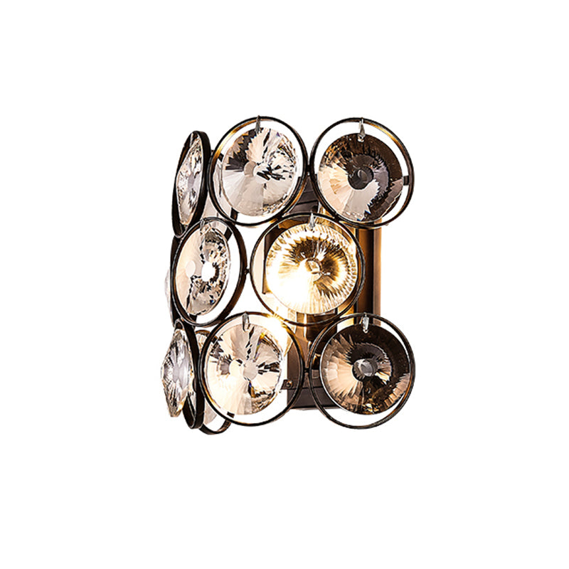 Half Cylinder Sconce Lighting Modernist Crystal 2-Head Living Room Wall Lamp Fixture in Black Clearhalo 'Cast Iron' 'Glass' 'Industrial' 'Modern wall lights' 'Modern' 'Tiffany' 'Traditional wall lights' 'Wall Lamps & Sconces' 'Wall Lights' Lighting' 982645