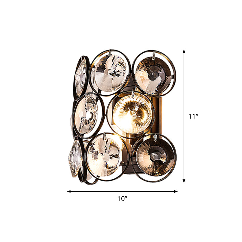 Half Cylinder Sconce Lighting Modernist Crystal 2-Head Living Room Wall Lamp Fixture in Black Clearhalo 'Cast Iron' 'Glass' 'Industrial' 'Modern wall lights' 'Modern' 'Tiffany' 'Traditional wall lights' 'Wall Lamps & Sconces' 'Wall Lights' Lighting' 982646