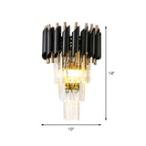 Rectangle-Cut Crystal Tiered Wall Sconce Contemporary 2 Lights Black Finish Wall Mounted Lamp Clearhalo 'Cast Iron' 'Glass' 'Industrial' 'Modern wall lights' 'Modern' 'Tiffany' 'Traditional wall lights' 'Wall Lamps & Sconces' 'Wall Lights' Lighting' 982650