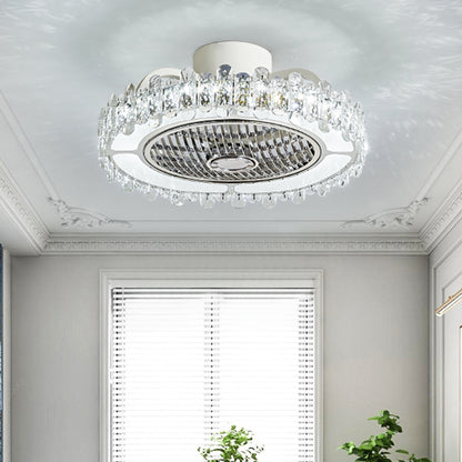 19.5" Wide Round Pendant Fan Lamp Modernism Faceted Crystal LED Bedroom Flushmount in White White Clearhalo 'Ceiling Fans with Lights' 'Ceiling Fans' 'Modern Ceiling Fans' 'Modern' Lighting' 982651