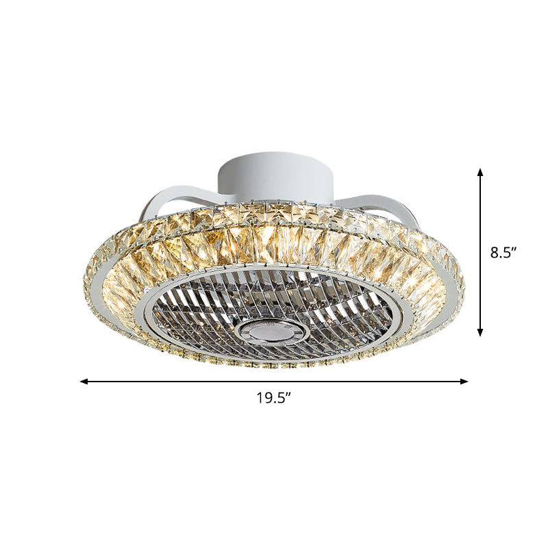 White Finish Round Hanging Fan Light Modern K9 Crystal Block LED Flush Ceiling Lamp Fixture, 19.5" W Clearhalo 'Ceiling Fans with Lights' 'Ceiling Fans' 'Modern Ceiling Fans' 'Modern' Lighting' 982658