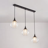 Simple Style Globe Multi Ceiling Light Clear Glass 3 Bulbs Dining Room Hanging Lamp in Black, Round/Linear Canopy Clearhalo 'Ceiling Lights' 'Glass shade' 'Glass' 'Modern Pendants' 'Modern' 'Pendant Lights' 'Pendants' Lighting' 982669