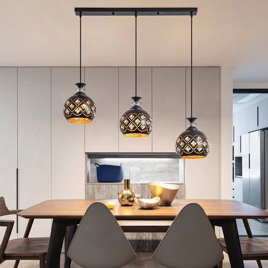 Black Globe/Oval/Waterdrop Pendant Light Modernist 3-Light Metal Multi Ceiling Lamp over Dining Table Black Globe Clearhalo 'Ceiling Lights' 'Modern Pendants' 'Modern' 'Pendant Lights' 'Pendants' Lighting' 982681