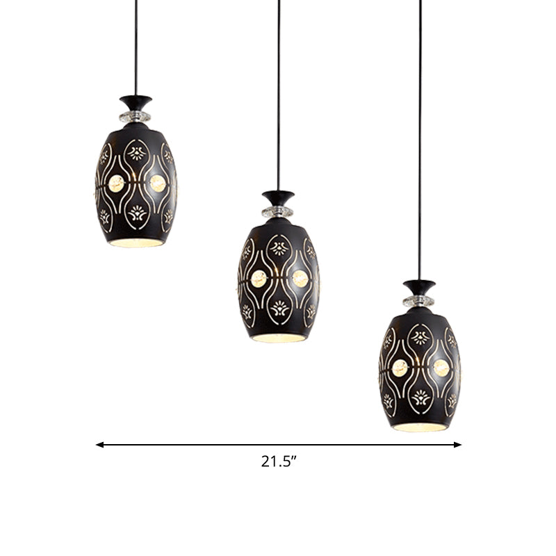 Black Globe/Oval/Waterdrop Pendant Light Modernist 3-Light Metal Multi Ceiling Lamp over Dining Table Clearhalo 'Ceiling Lights' 'Modern Pendants' 'Modern' 'Pendant Lights' 'Pendants' Lighting' 982689
