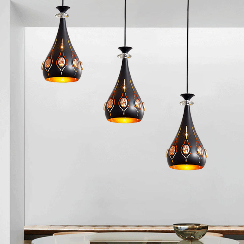 Black Globe/Oval/Waterdrop Pendant Light Modernist 3-Light Metal Multi Ceiling Lamp over Dining Table Black Water Drop Clearhalo 'Ceiling Lights' 'Modern Pendants' 'Modern' 'Pendant Lights' 'Pendants' Lighting' 982690