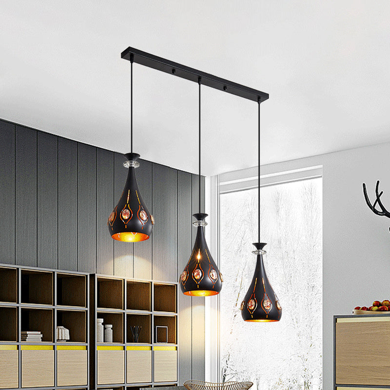 Black Globe/Oval/Waterdrop Pendant Light Modernist 3-Light Metal Multi Ceiling Lamp over Dining Table Clearhalo 'Ceiling Lights' 'Modern Pendants' 'Modern' 'Pendant Lights' 'Pendants' Lighting' 982691