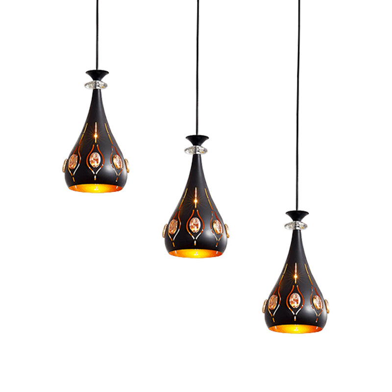 Black Globe/Oval/Waterdrop Pendant Light Modernist 3-Light Metal Multi Ceiling Lamp over Dining Table Clearhalo 'Ceiling Lights' 'Modern Pendants' 'Modern' 'Pendant Lights' 'Pendants' Lighting' 982693