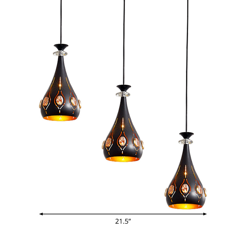 Black Globe/Oval/Waterdrop Pendant Light Modernist 3-Light Metal Multi Ceiling Lamp over Dining Table Clearhalo 'Ceiling Lights' 'Modern Pendants' 'Modern' 'Pendant Lights' 'Pendants' Lighting' 982694