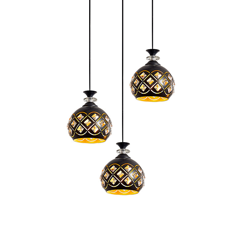 Globe/Oval/Waterdrop Cluster Pendant Modernist Metallic 3 Heads Dining Room Pendulum Light in Black Clearhalo 'Ceiling Lights' 'Modern Pendants' 'Modern' 'Pendant Lights' 'Pendants' Lighting' 982697