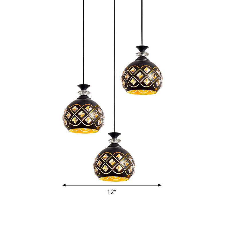 Globe/Oval/Waterdrop Cluster Pendant Modernist Metallic 3 Heads Dining Room Pendulum Light in Black Clearhalo 'Ceiling Lights' 'Modern Pendants' 'Modern' 'Pendant Lights' 'Pendants' Lighting' 982698